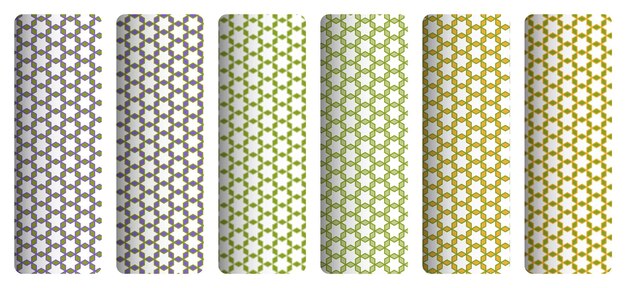 a set of green and yellow geometric patterns on a white background