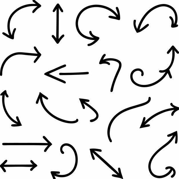 A set of hand drawn arrows in various shapes and directions