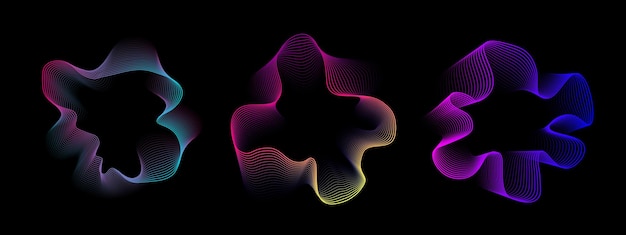 A set of multicolored neon sound waves sound lines radial spectrum colorful cover for music poster
