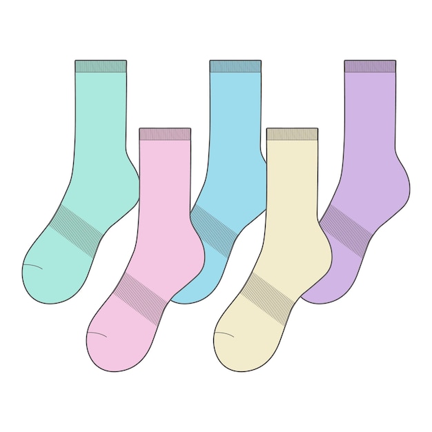 A set of pastelcolored crew socks in mint pink blue cream and lavender displayed side by side