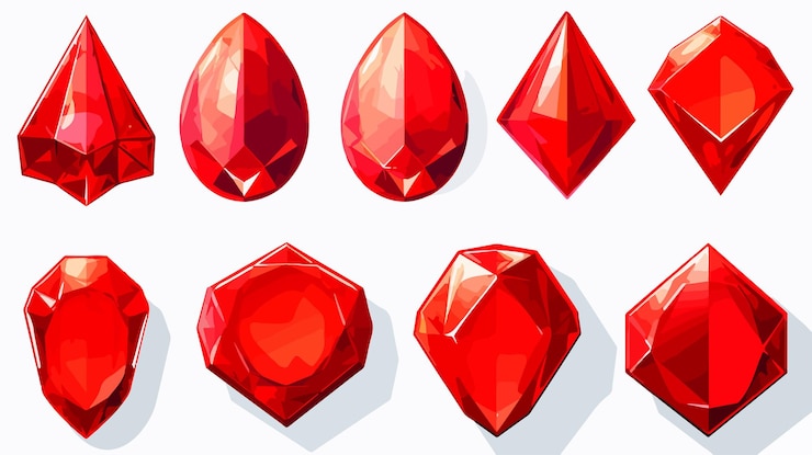 Vector a set of red gemstones with a white background