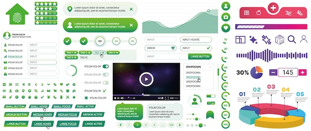 A set of UI components for mobile apps and websites buttons forms icons menus panels