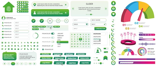 A set of UI components for mobile apps and websites buttons forms icons menus panels