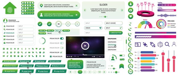 A set of UI components for mobile apps and websites buttons forms icons menus panels
