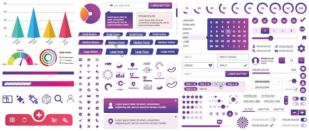 A set of UI components for mobile apps and websites buttons forms icons menus panels