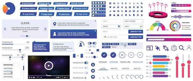 A set of UI components for mobile apps and websites buttons forms icons menus panels