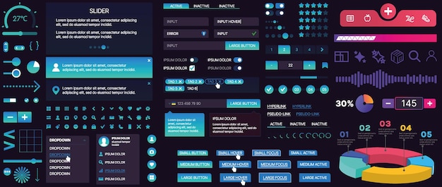 A set of UI components for mobile apps and websites Includes buttons panels menus sliders and charts