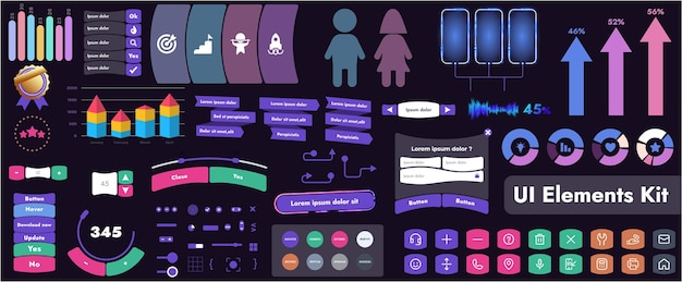 A set of user interface elements UI kit intended for use in mobile applications and websites It contains a large collection of icons buttons and has cartoonish rounded shapes