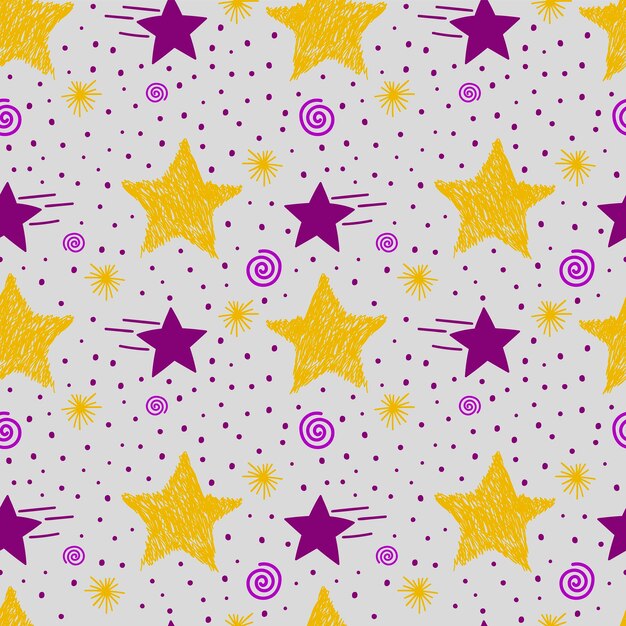 A set of vector seamless pattern with doodle stars Hand drawn vector doodles