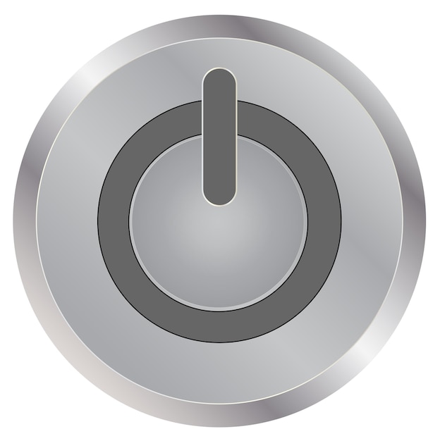 a silver button with the word power on it