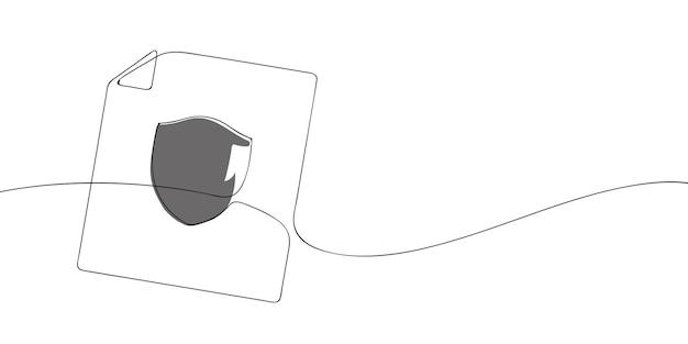 A single line drawing of a file with shield continuous line secure file icon in color one line icon