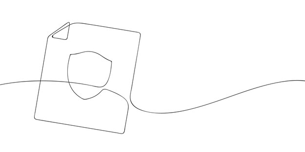 A single line drawing of a file with shield continuous line secure file icon one line icon vector