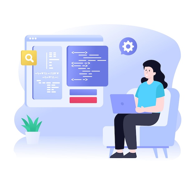 a software engineer doing coding flat illustration