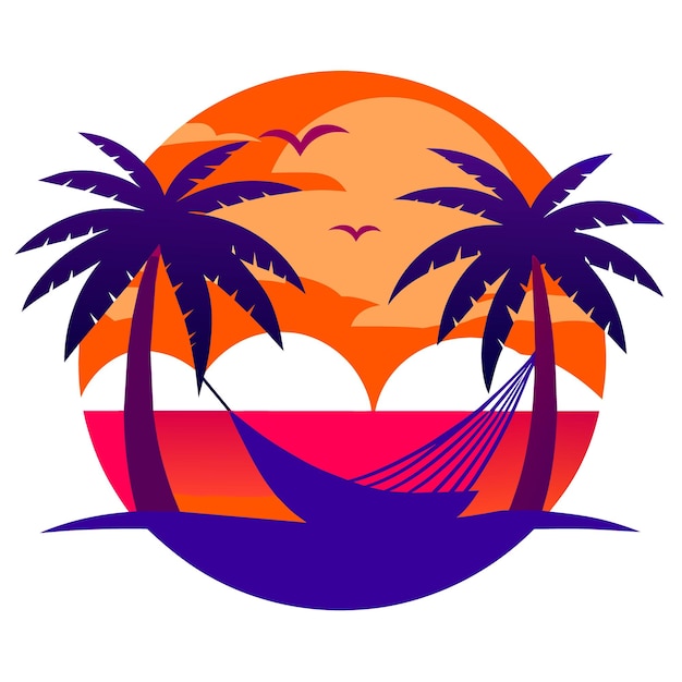 a sunset with palm trees and an orange sun in the background
