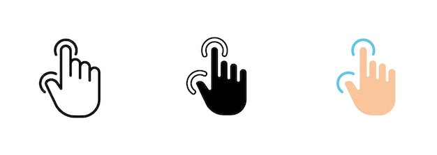 A touchbased interface with two fingers making a zoomin or zoomout gesture signifying the capability to resize or rescale Vector set of icons in line black and colorful styles isolated