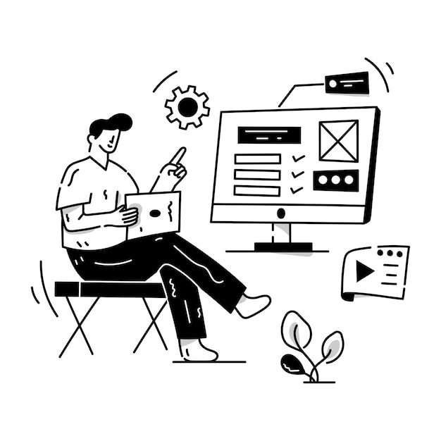 A trendy hand drawn illustration of IT manager