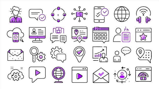 a variety of icons including one that says  business