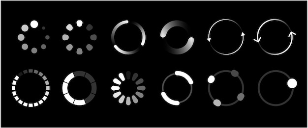 A versatile set of loading icons featuring spinning circles geometric shapes and progress indicators Designed for modern apps websites and infographics these vector elements convey motion