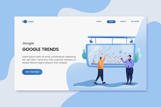 a website for google design with a blue background