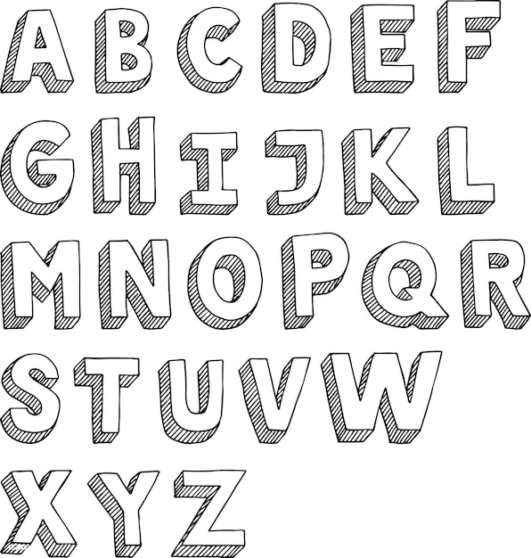 a white and black alphabet with a black and white background