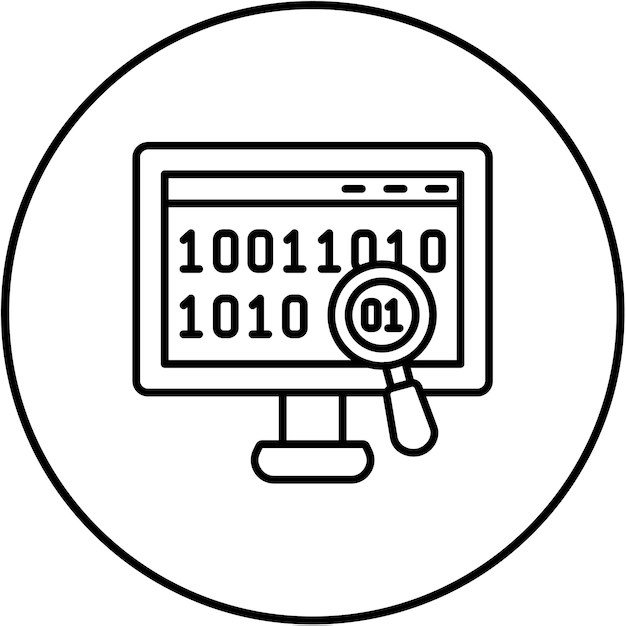 a white circle with a magnifying glass and a magnifying glass