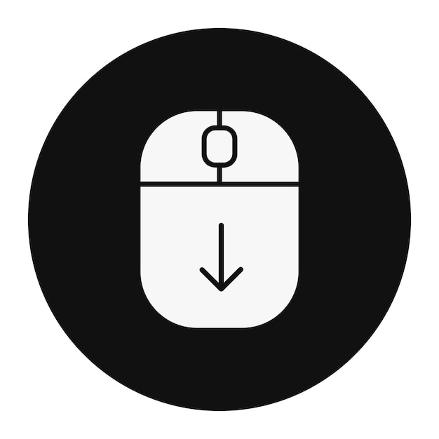 a white computer mouse with a black circle that says  arrow