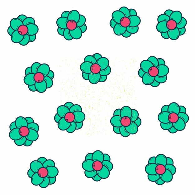a white wall with a green and red flower design