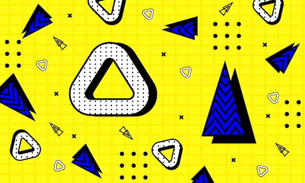 a yellow background with a geometric pattern and a triangle