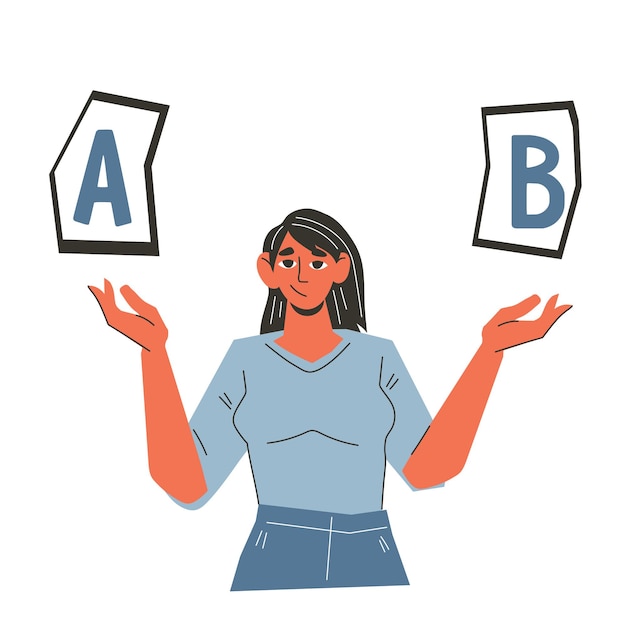 ab test concept with woman holding rating results split test or ab test analysis