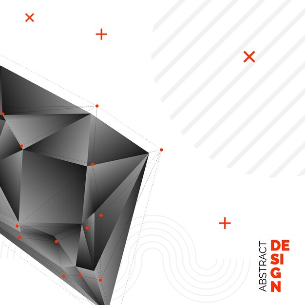 abstract 3d chaotic low poly shapes flying polygonal pyramids in empty space futuristic background with bokeh effect poster design