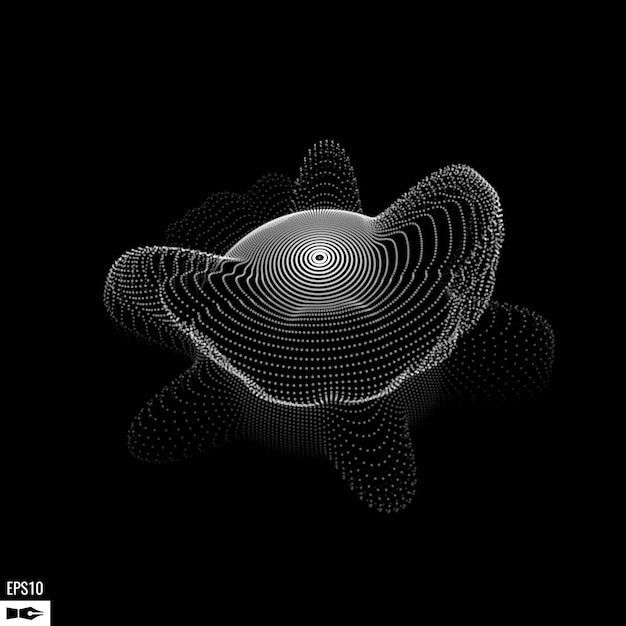 Abstract 3d Illuminated distorted Mesh Sphere . Neon Sign . Futuristic Technology HUD Element . Elegant Abstract Destroyed Sphere . Big data visualization .