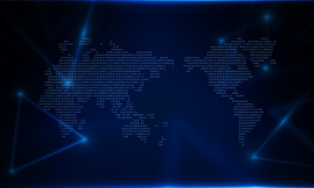 Abstract a stream of binary code numbers on the monitor are the computer matrix of world map Hitech communication concept innovation background vector design