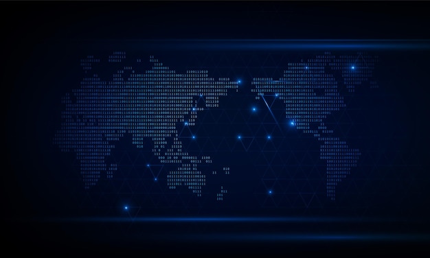 Abstract a stream of binary code numbers on the monitor are the computer matrix of world map Hitech communication concept innovation background vector design