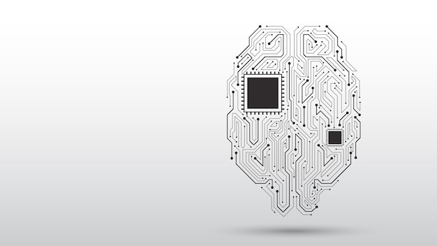 Abstract artificial intelligence brain concept AI chipset on brain with circuit board Futuristic technology design Cognition innovation and data network Vector illustration