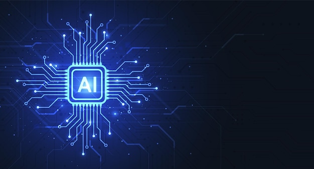 Abstract artificial intelligence chipset on circuit board background design concept Futuristic