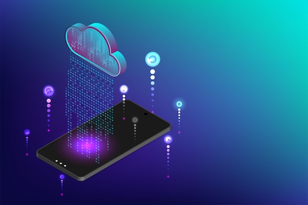 abstract background of cloud computing technology connecting to cloud computing on mobile device