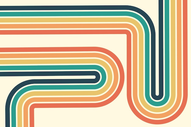 abstract background of rainbow groovy wavy line design in 1970s hippie retro style