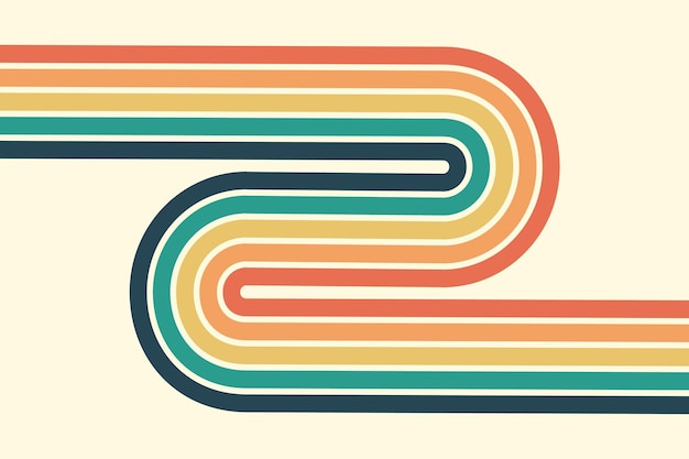abstract background of rainbow groovy wavy line design in 1970s hippie retro style
