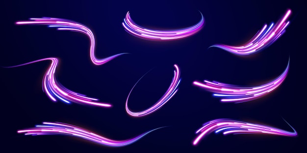 Abstract background rotational border lines Neon stripes in the form of drill turns and swirl