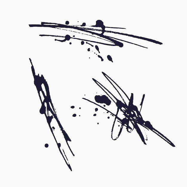 Abstract background Set of vector ink strokes with a dry brush Black and white illustration
