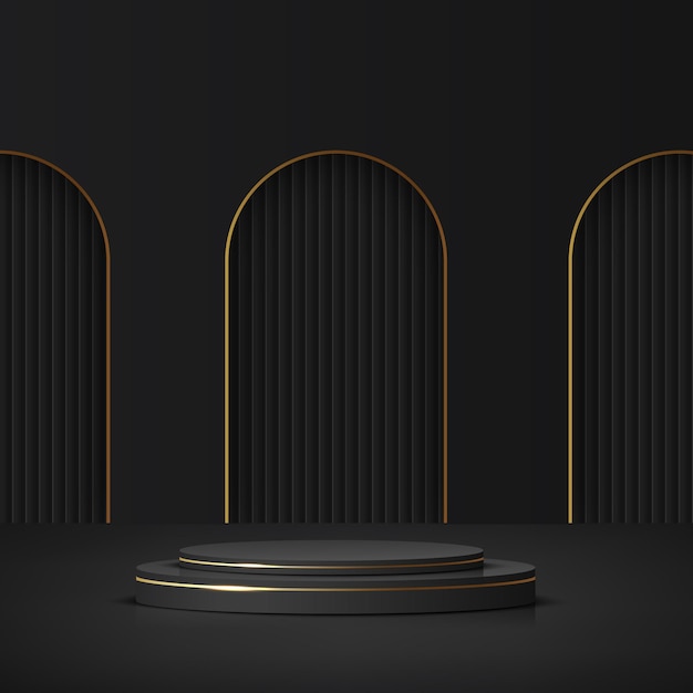 abstract background with black and gold podium for presentation vector