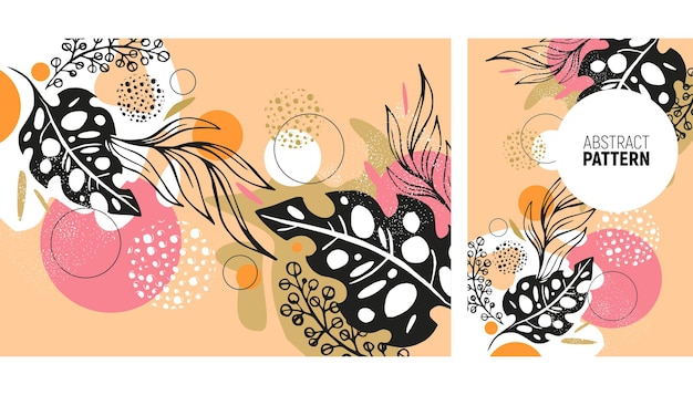 abstract background with botanical and hands drawing elements for postcard banner cover