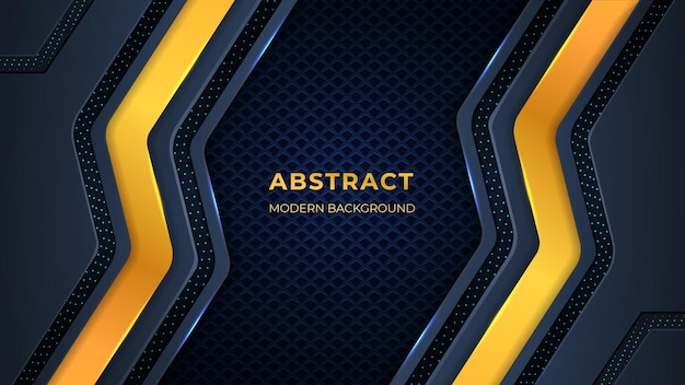 abstract background with geometric gold and dark color shapes, circuits, and lights.
