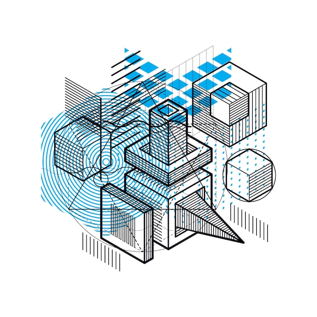abstract background with isometric lines, vector illustration. template made with cubes, hexagons, squares, rectangles and different abstract elements.