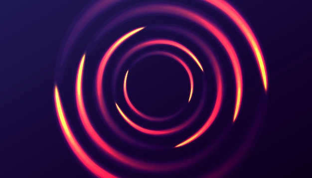 Abstract background with luminous swirling circle of light on the dark backdrop pink to yellow