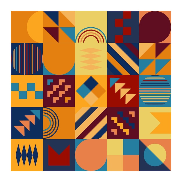 Abstract Bauhaus geometric pattern background vector circle triangle and square lines color art