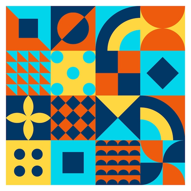Abstract Bauhaus geometric pattern background vector circle triangle and square lines color art