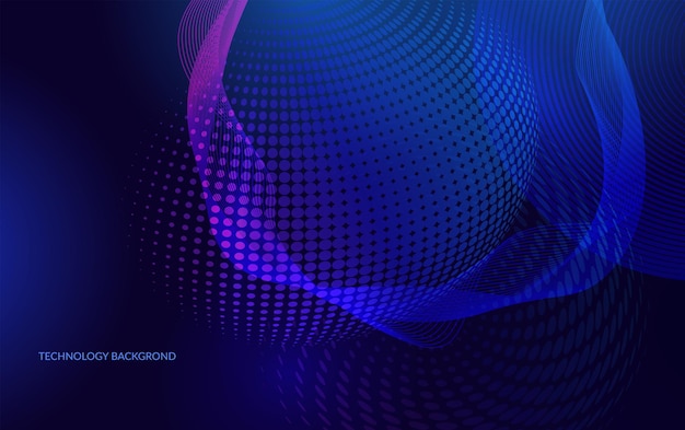 Abstract big data technology background digital vector with blue and purple halftone circles and stars pattern futuristic IT artificial intelligence blockchain data flow network and analytics