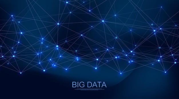 Abstract Big Data visualization digital network connection concept background. Artificial intelligence and engineering technology. Global network, Lines plexus, minimal array. Vector illustration.