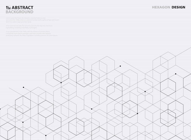 Abstract black hexagon pattern design on white background. 